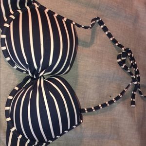navy and white striped bikini top
